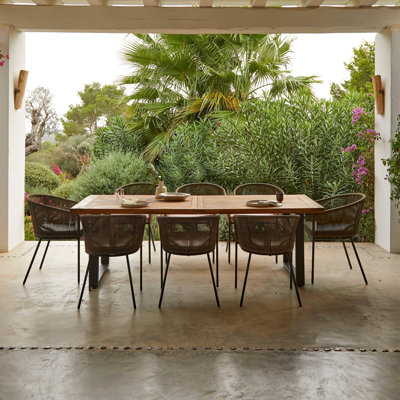 Fabiano Rectangular Long Dining Set with Cushions and Umbrella