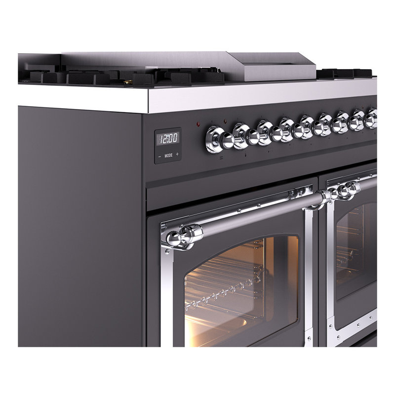 ILVE Nostalgie II Noblesse 40 in Dual Fuel Range, Graphite Matte/Chrome, Liquid Propane