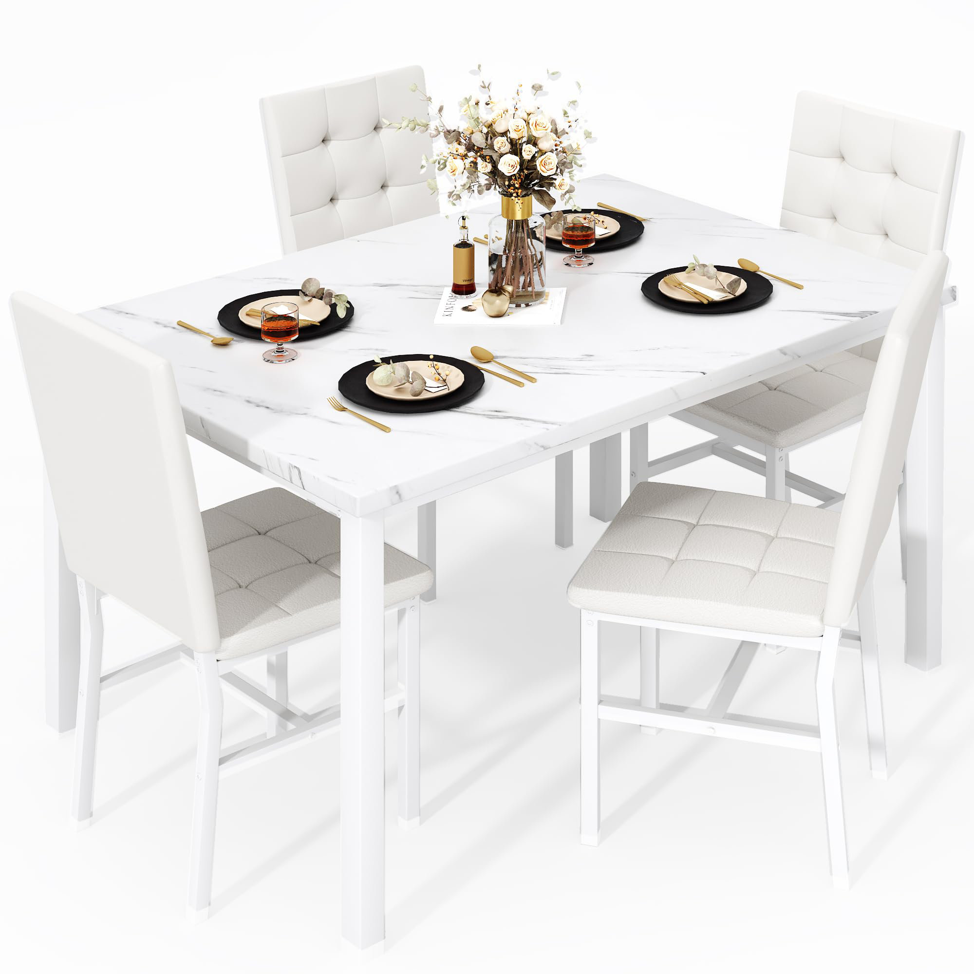 Ebern Designs Modern Faux Marble Dining Table Set for 4 | Wayfair