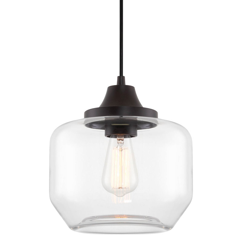Maia 10" Oil-Rubbed Bronze Farmhouse Pendant with Clear Schoolhouse Glass Shade