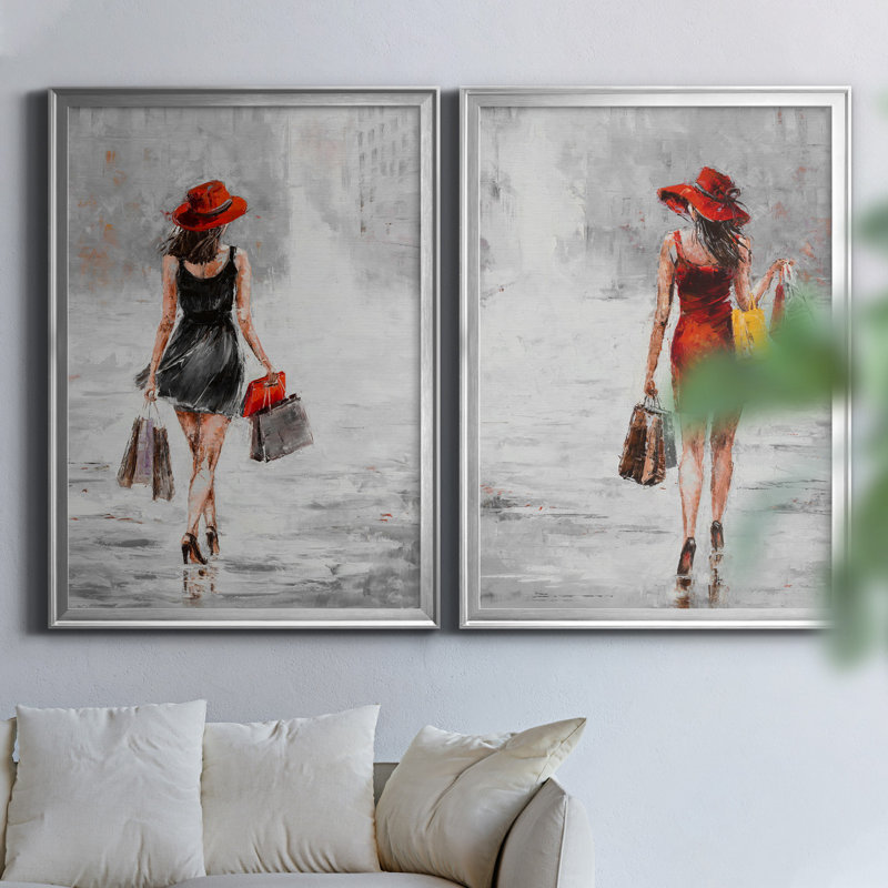City City I - ensemble de 2 reproductions d'art, H 22,5 po x l 61 po x P 1,5 po, Toile encadrée argentée, Pas de tapis