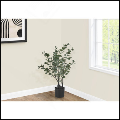 Artificial Plant, 35" Tall, Eucalyptus Tree, Indoor, Faux, Fake, Floor, Greenery, Potted, Decorative, Green Leaves, Black Pot