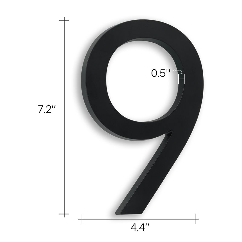 7" H Metal House Number Flush or Floating Mount, Clean Finished Look, 9