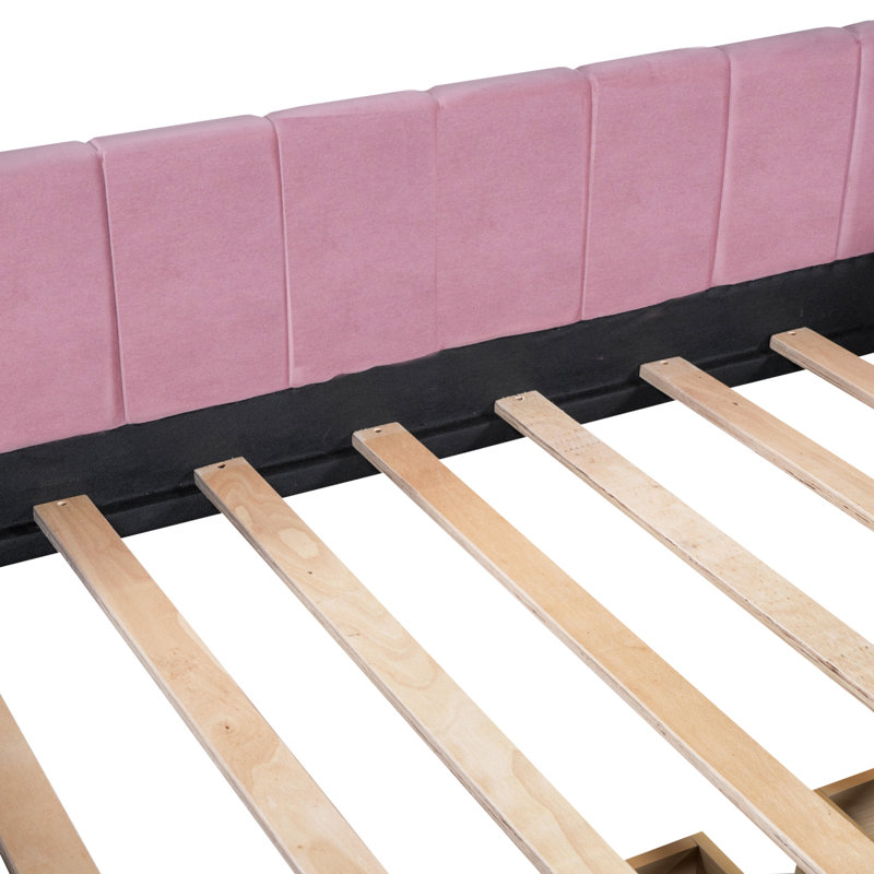 Lit de jour rembourré avec dossier ergonomique et 2 tiroirs, Rose