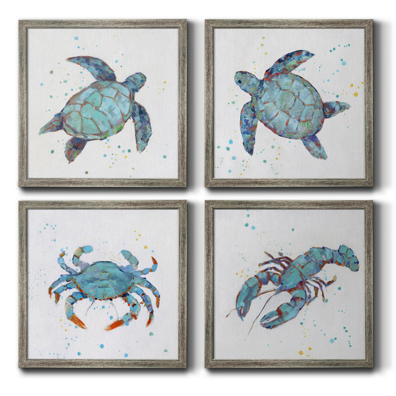 " Bubbly Blue Turtle I " 4 - Pieces