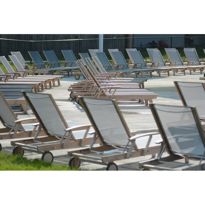 Riviera Teak Outdoor Sling Chaise Lounge, Gray