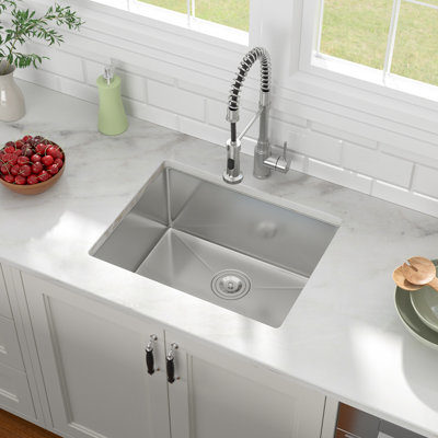 Lofeyo 23-In Undermount Kitchen Sink Stainless Steel Single Bowl Sinks with Rounded Corner