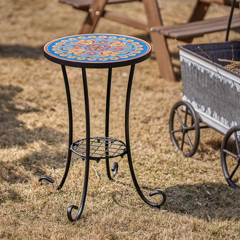 Fenske Patio Side Table with Shelf, Blue