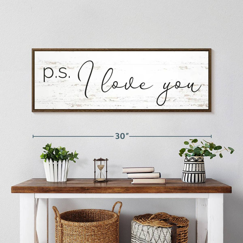 P.S. I Love You, typographie, 31 po x 11 po, Cadre flottant noyer