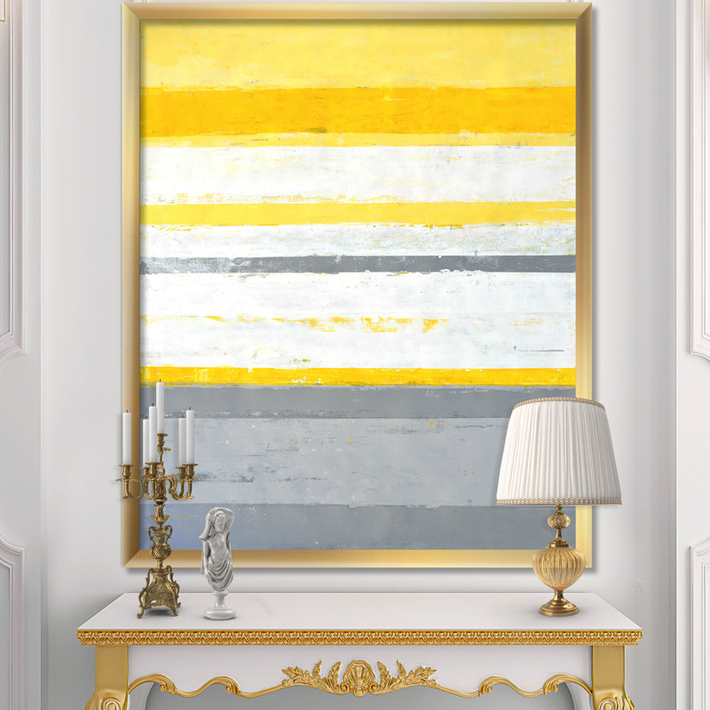 «Gray and Yellow Blue Abstract XIII», reproduction d'art sur toile, H 46 po x l 36 po x P 1,5 po, Cadre flottant noir