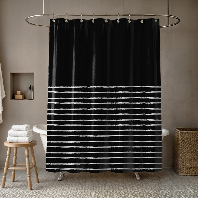 Basley Striped Shower Curtain, Black/White