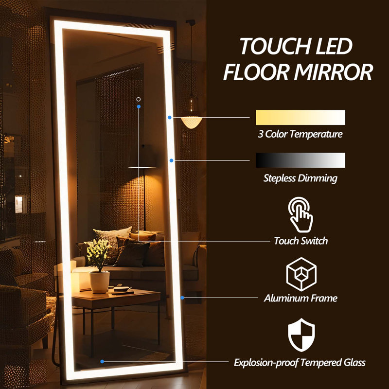 Full Length Mirror with Lights, Full Body Dressing Standing, Hanging Mounted Mirror for Living Room Bedroom Cloakroom