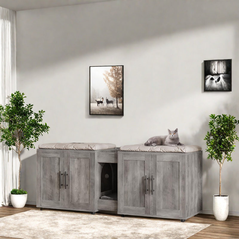 Litter Box Enclosure With Double Room