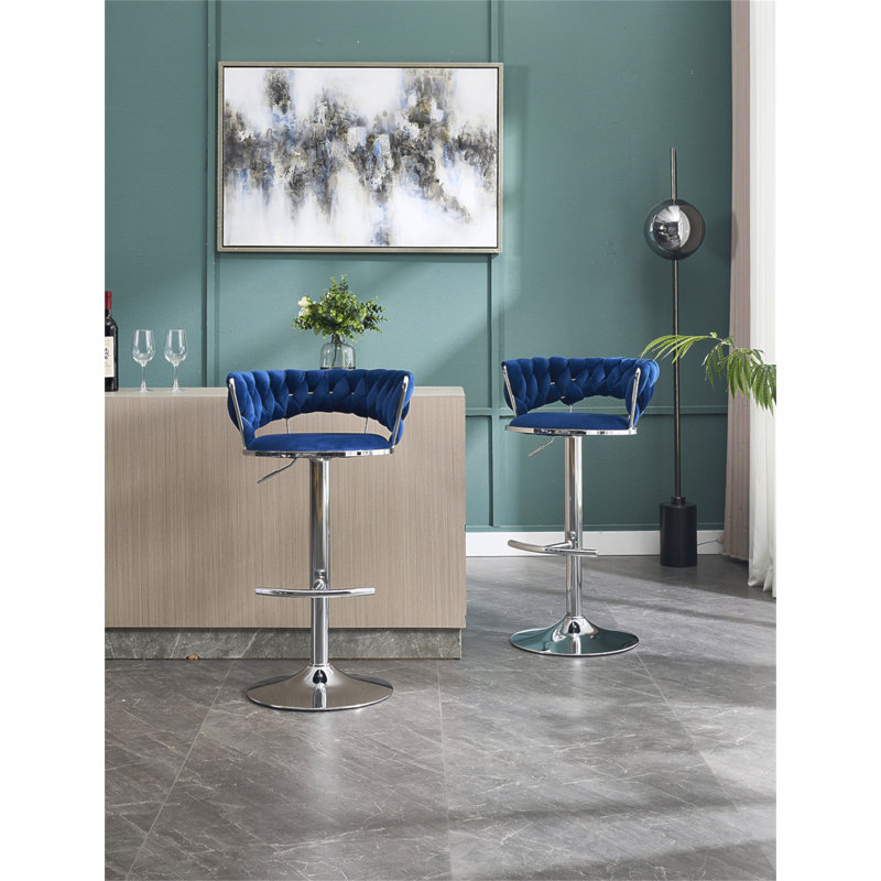 Ensemble de 2 tabourets de bar, avec repose-pieds chromé et base pivotante en velours à hauteur réglable et tabouret de bar simple chromé