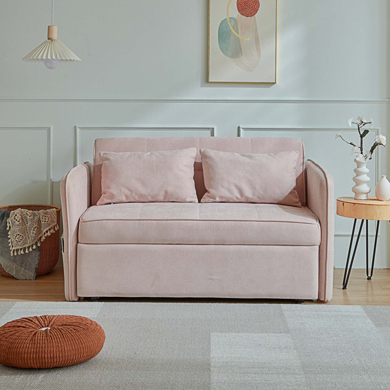 Canapé-lit tapissier de 53,5 po Luciele, Tissu rose
