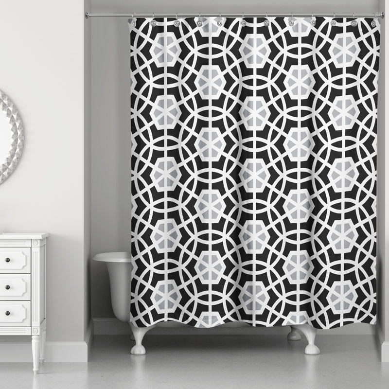 Rideau de douche simple geo cercles Pante Macassar, Noir / Blanc