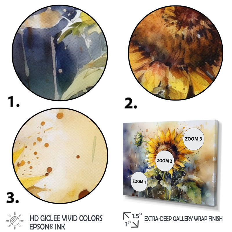 Jaune tournesol symphonie I - art mural tournesol, H 34 po x l 44 po x P 1,5 po, Cadre flottant brun