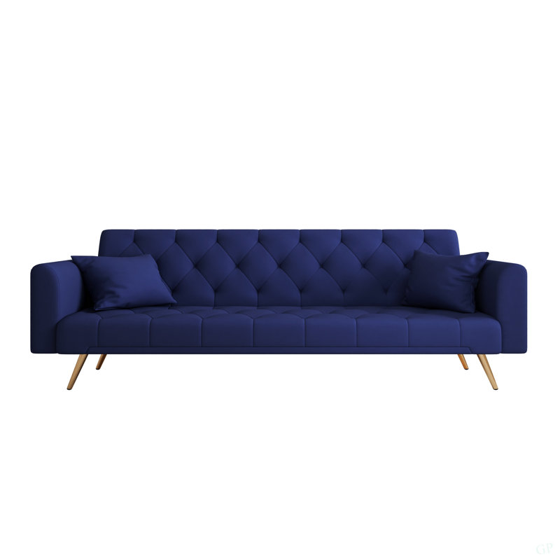 71-Inch Convertible Love Seat Sofa, American Retro Blue Velvet Material, Suitable For Small Living Room, Bedroom, Office