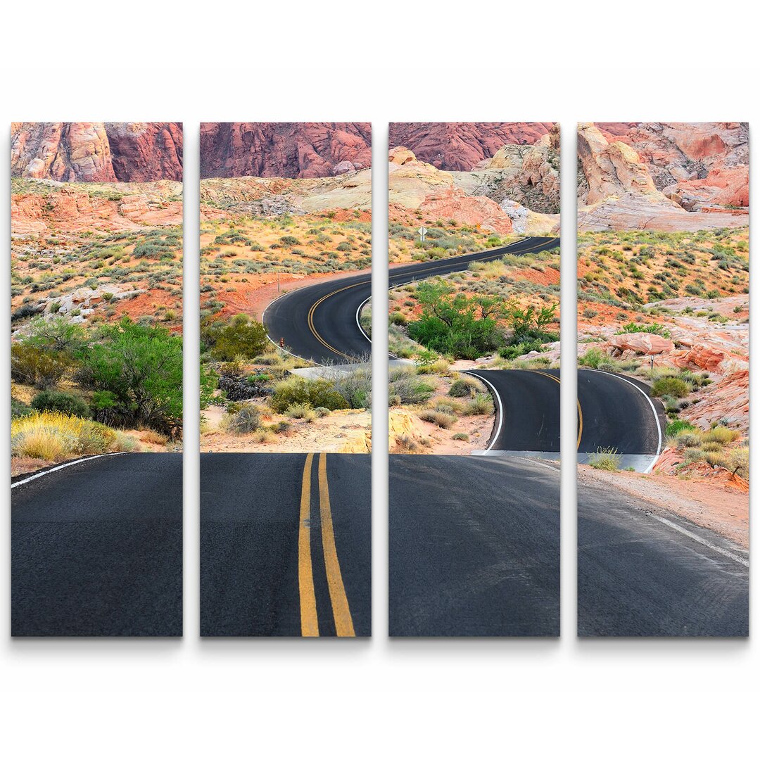 4-tlg. Leinwandbilder-Set Einsamer Highway in Nevada