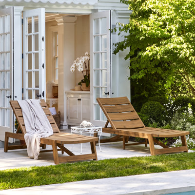Vinita 78.75" L Reclining Acacia Wood Outdoor Chaise Lounge