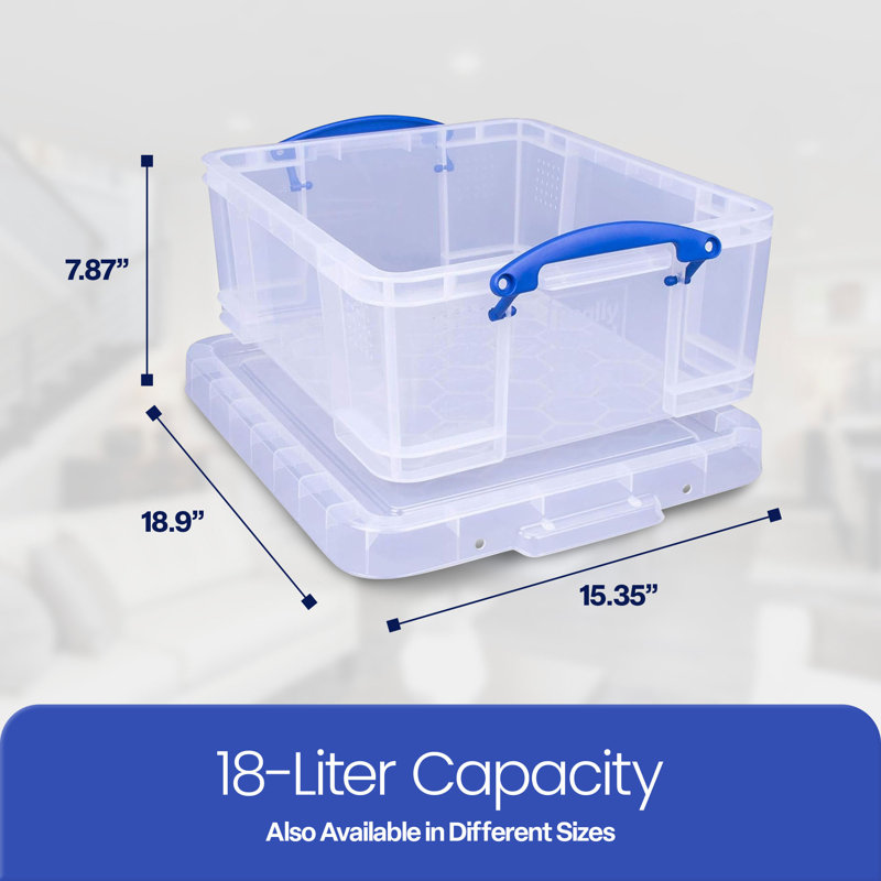  18L Storage Container w/Snap Lid & Clip Lock Handle, 8 Pack