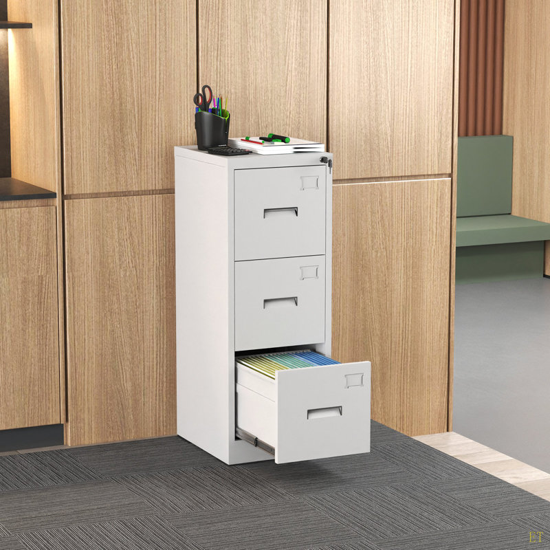 3 Drawer Metal Vertical File Cabinet With Lock And Card Slot Office Home Vertical File Cabinet For A4 Legal/Letter Size Narrow File Cabinet Locked,Assembly Required