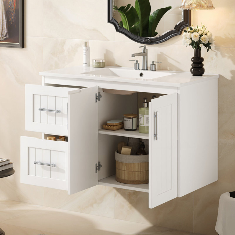 Meuble-lavabo mural 36 po avec 2 tiroirs, Blanc