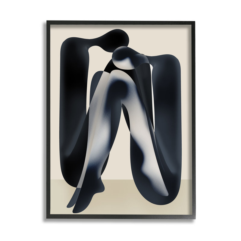 Ba-286-Framed " Modern Figures Sitting " by Lil' Rue, Midnight Black Framed Giclee, 30" H x 24" W x 1.5" D