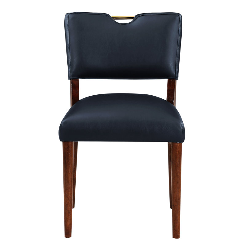 Of 2 Midnight Blue Faux Leather Dining Room Chairs - Robust Kiln-dried Frame, Cozy Sinuous Spring Seat, Charming Gold Finished Handle, Dark Navy Upholstery Chair Pair Wood Comfortable Decorative