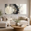 Ensemble de 3 tableaux muraux sur toile représentant une section transversale d'anneaux d'arbre en noir et beige-1801781878