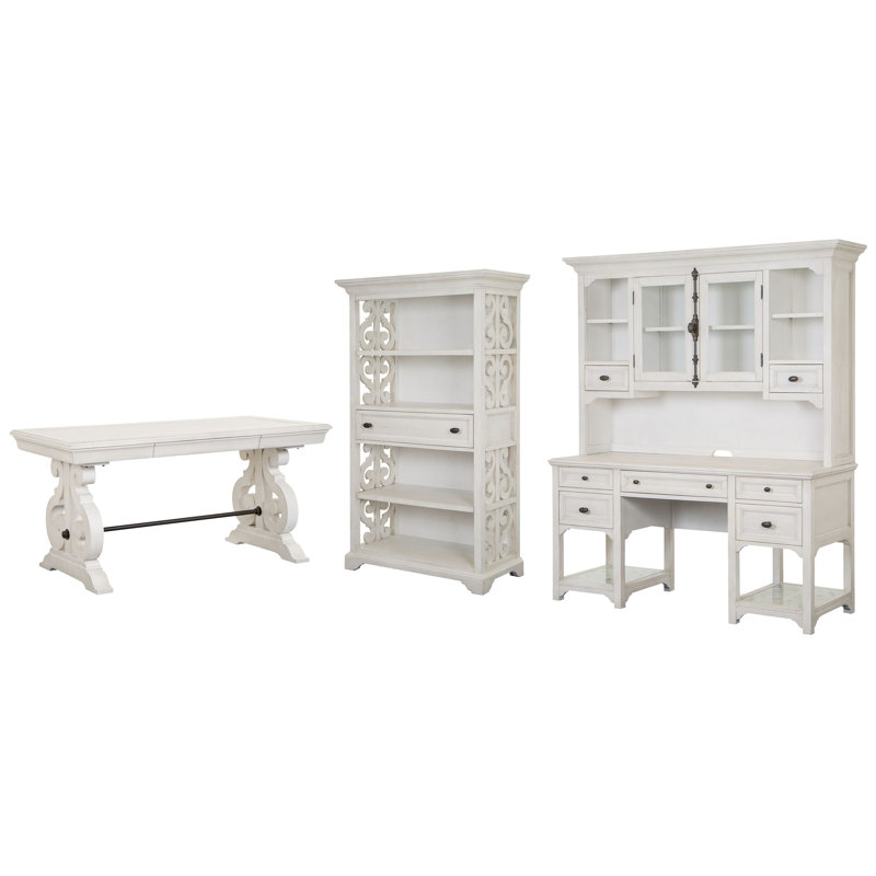 Writing Desk With Bookcase Credenza And Hutch, 3 Pieces: Desk, Bookcase, Credenza