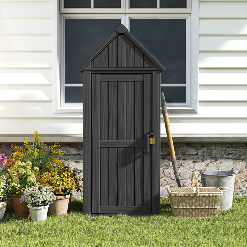 Armoire de rangement extérieure en résine imperméable et crochets multiples, Black