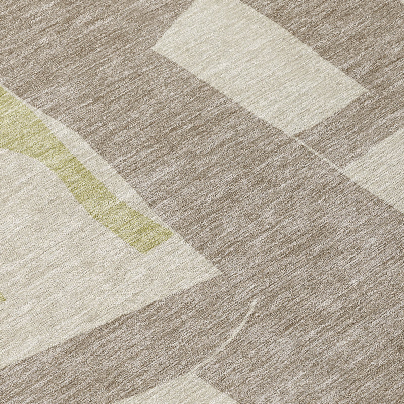 Tapis géométrique intérieur / extérieur lavable à la machine Chantille ACN2605, Beige, Rond 8 pi