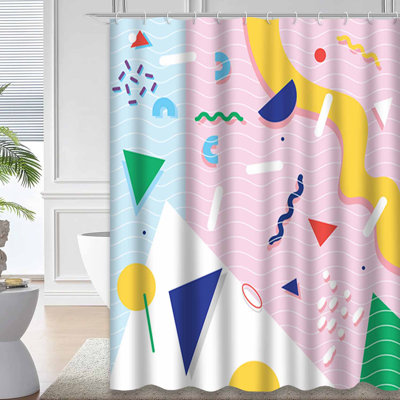 Waterproof Seamless Retro Geometric Shower Curtain with 12 Hooks