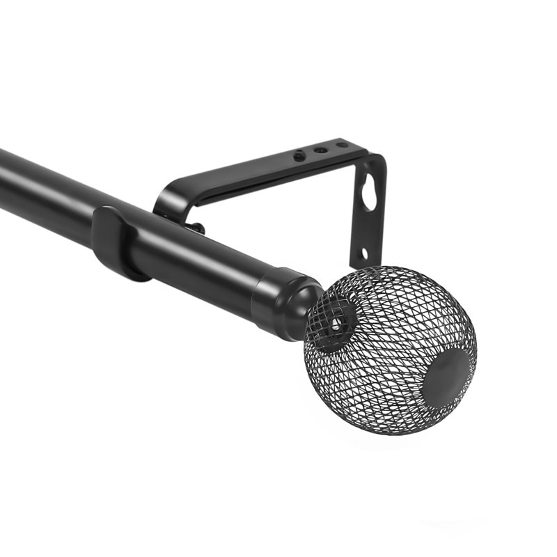 Dinkins Adjustable Single Curtain Rod, Black, 1" H x 120" W x 1" D