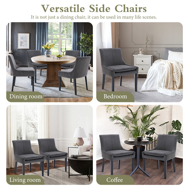 Demarrion Modern Extra-Wide Corduroy Upholstered Dining Side Chair – Solid Wood Frame, Ergonomic Full-Back Comfort, Gray