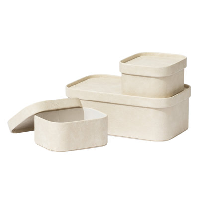 Corrugated Paper Rectangular Storage Box With Vegan Leather Lid Set 3