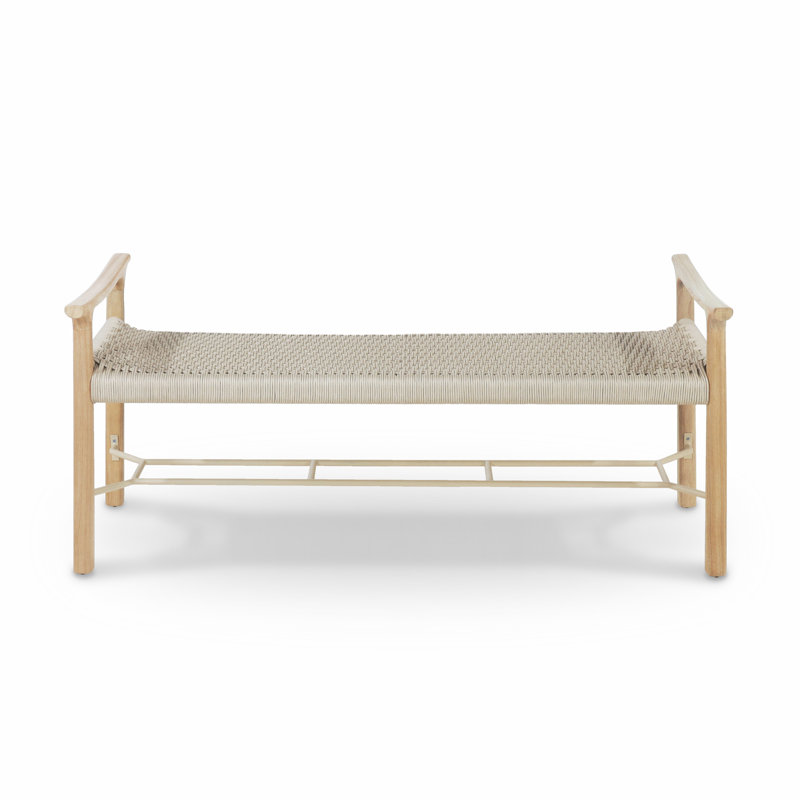 Banc de rangement en chêne massif et papercord, Naturel / Beige