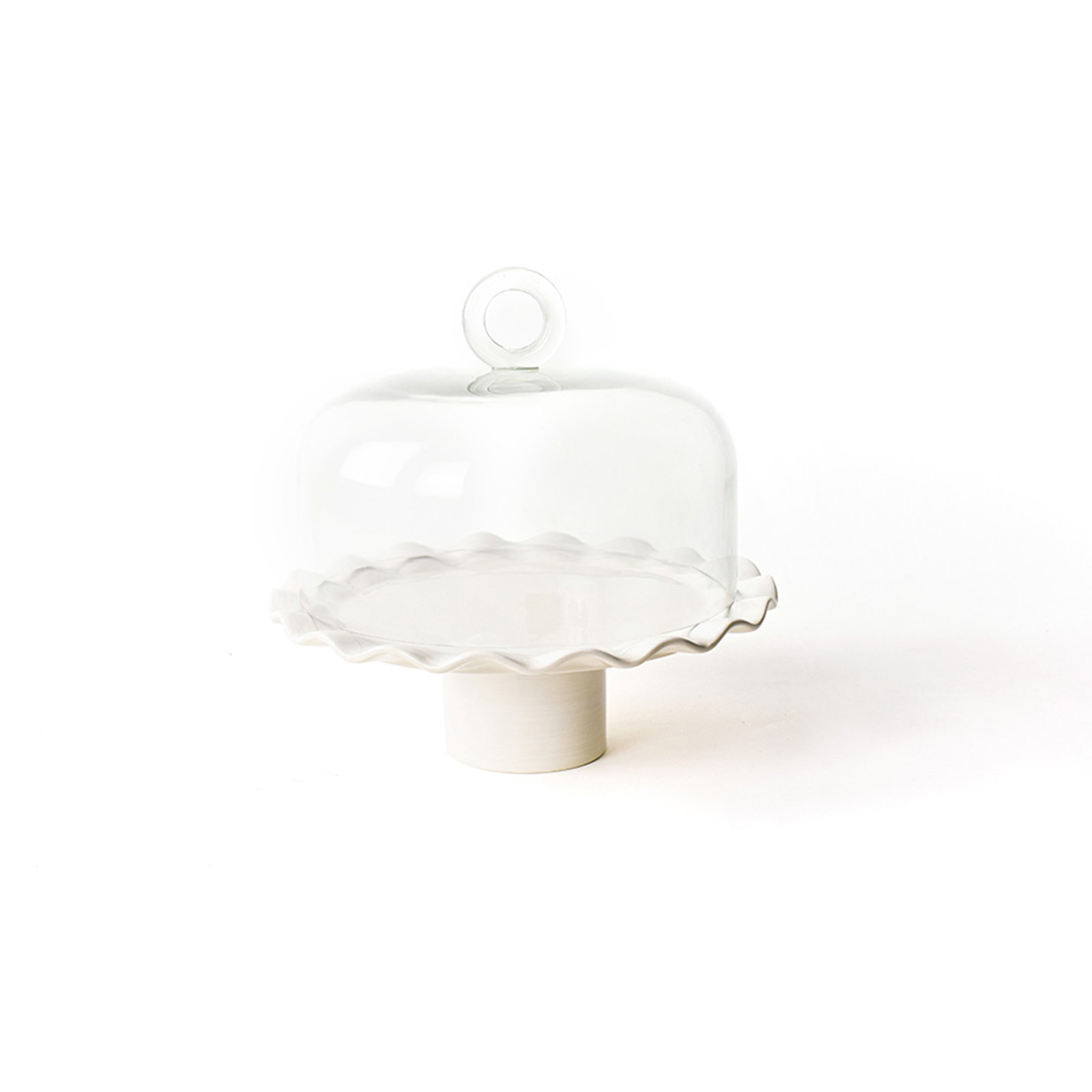 Coton Colors by Laura Johnson Signature 11 Ruffle Cake Stand White With Ring Handle 10 Glass Dome | Birch Lane