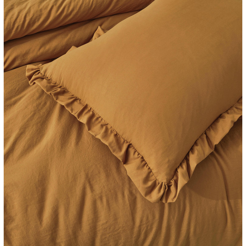 Nora Washed Microfiber Ruffled Comforter Set, Spice, Queen Comforter + 2 Standard Shams