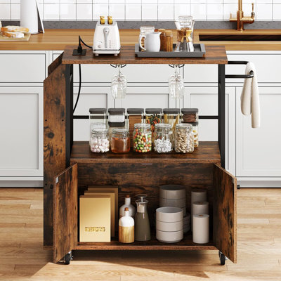 Mobile Kitchen Island Cart With Power Outlet, Open Shelves, And Lockable Wheels For Versatile Storage And Serving by 17 Stories