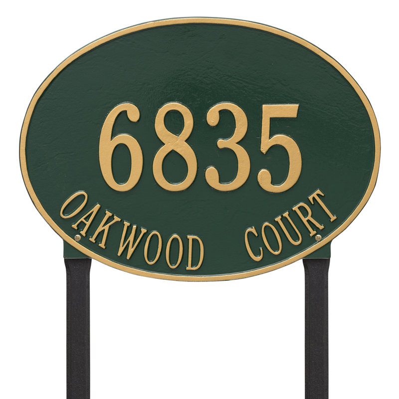Plaque d'adresse sur 2 lignes Hawthorne, Vert et or, Oui