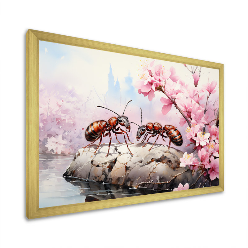 Pastor Gatherers, fourmis rouges, fleurs roses - fourmis, art mural, salon, H 24 po x l 32 po x P 1 po