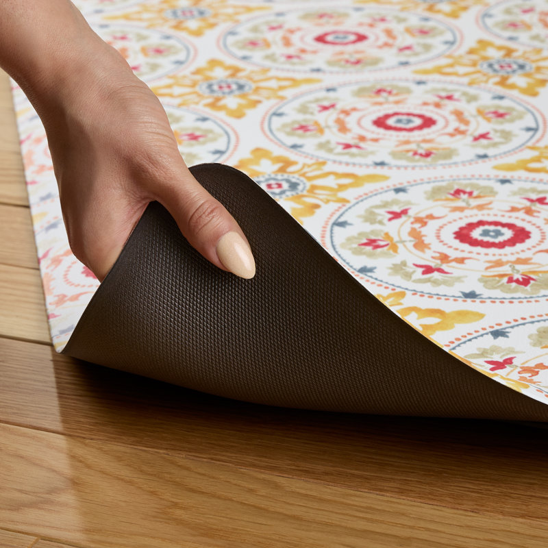 FIESTA Postiano Tiles Geo Textured Anti-Fatigue Comfort Non-Slip Kitchen Mat, Red/Yellow/White