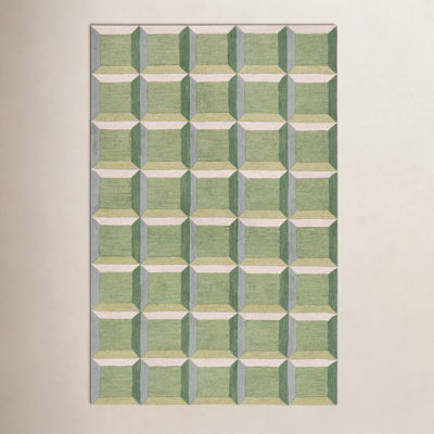 Giedre Green Beige Hand-Tufted Wool Rug