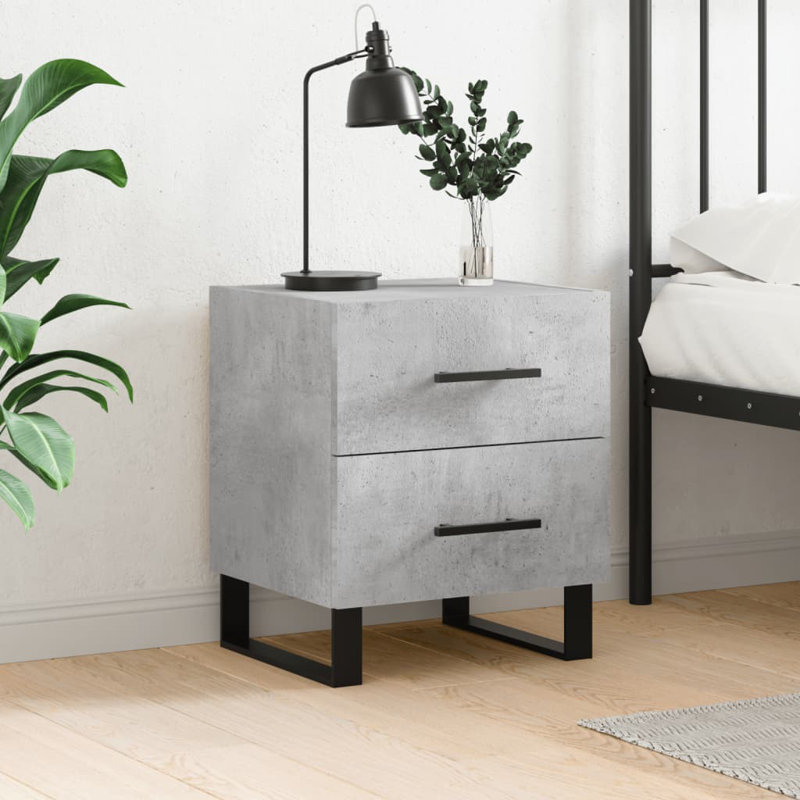 Maricrus 40cm W Iron Bedside Table, Concrete Grey