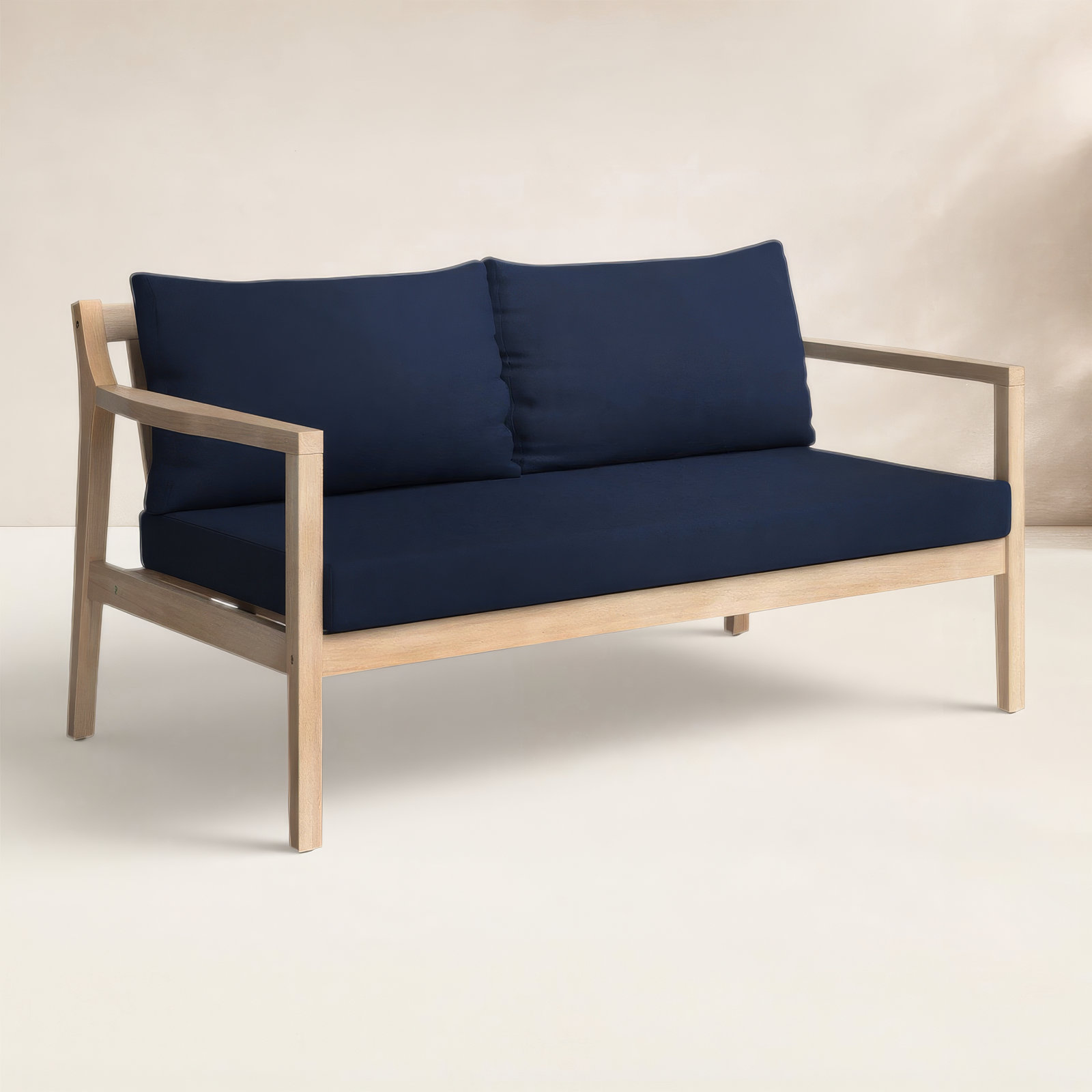 Amina 58" Acacia Patio Loveseat, Navy Performance Olefin