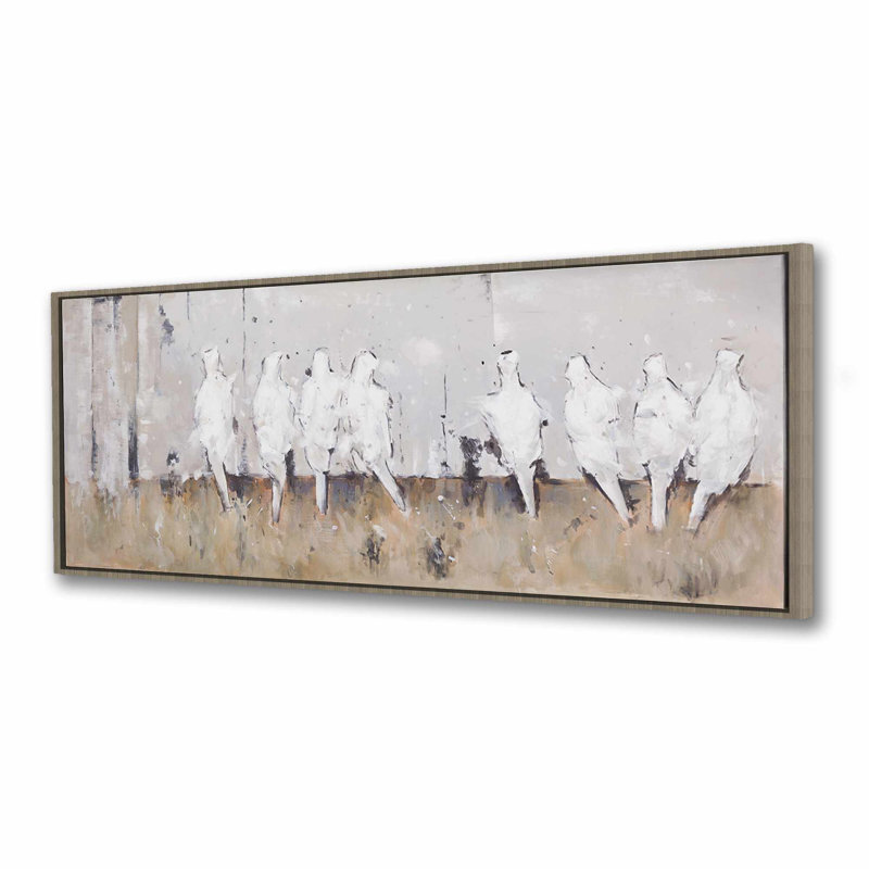 Toile encadrée «Huit oiseaux perchés» - Décoration intérieure contemporaine, H 17,25 po x l 49,25 po