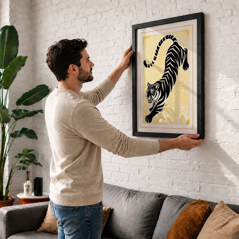 Stretching Tiger Japandi - Print, A1 - 84.1 x 59.4 cm, Black