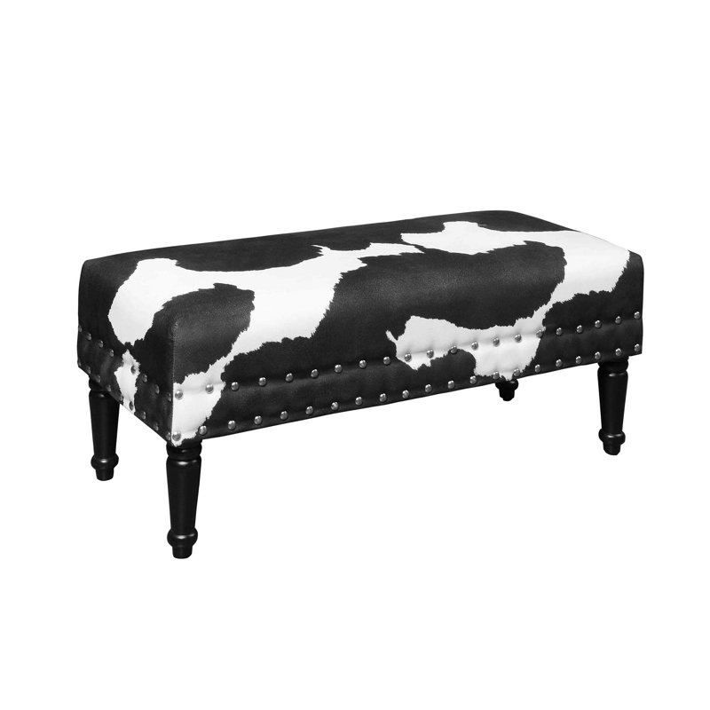 Banc rembourré Daisy, Tissu imprimé vache noire